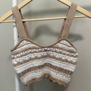 H&M Divided Women’s Tan and White Striped Crochet Cropped Tank Top size XS